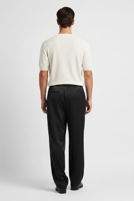 Pantalon Fluide Noir Ample Satin Cordon Homme - vue 2