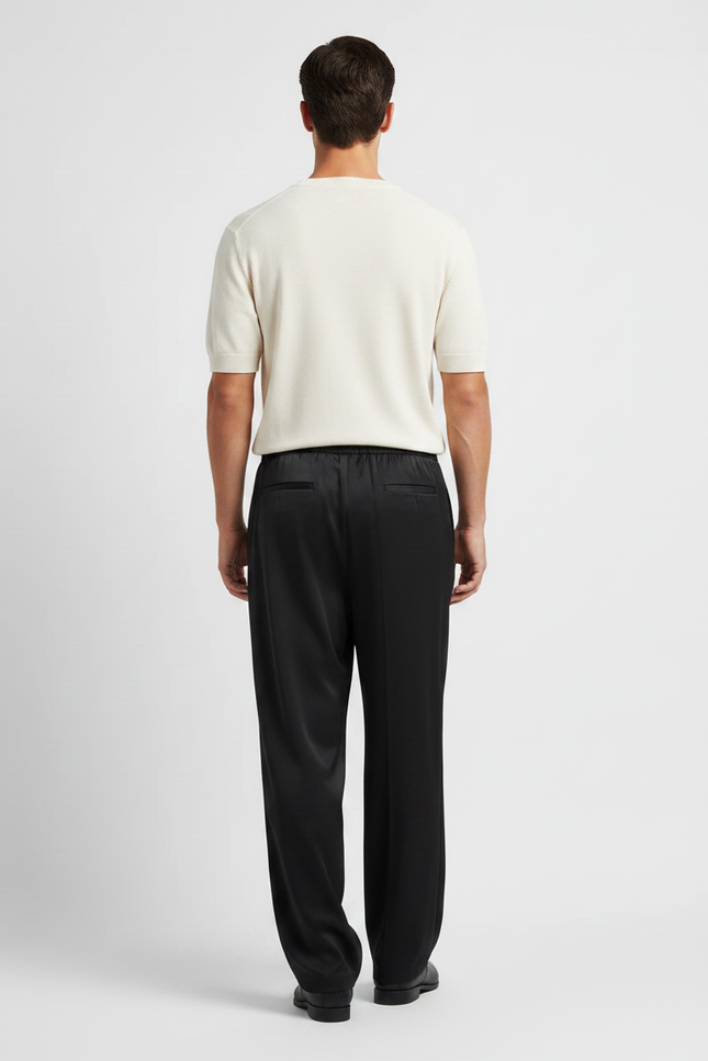 Pantalon Fluide Noir Ample Satin Cordon Homme - vue 2