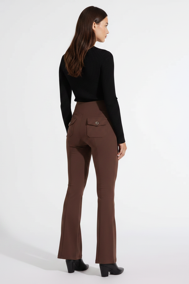 Pantalon Fluide Marron Évasé Poches Taille Haute - Maille - vue 2