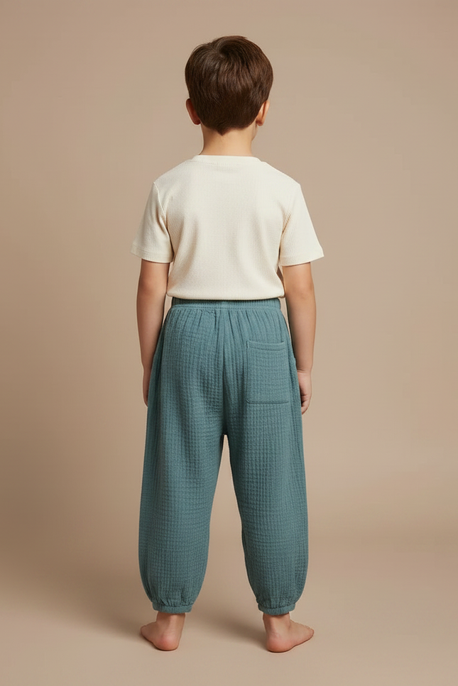 Pantalon Fluide Vert Ample Gaze Coton Enfant - vue 2
