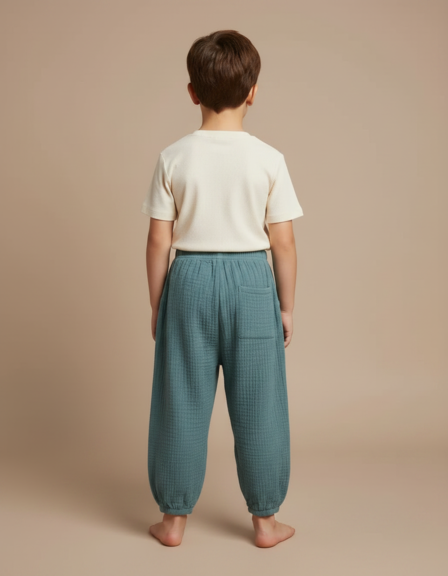 Pantalon Fluide Vert Ample Gaze Coton Enfant - vue 2