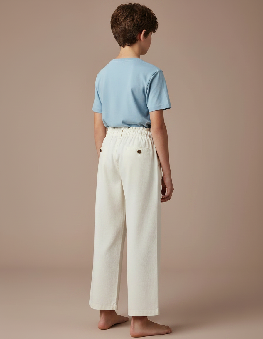 Pantalon Fluide Écru Coton Ample Décontracté Boutons - Beige - vue 2