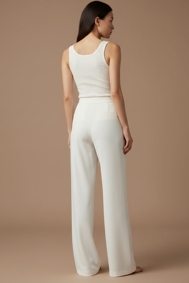 Pantalon Fluide Tendance - Blanc Viscose - vue 2