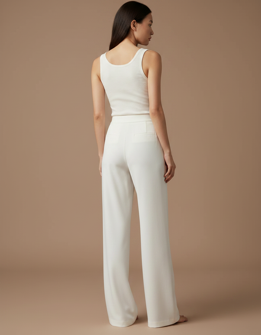 Pantalon Fluide Tendance - Blanc Viscose - vue 2