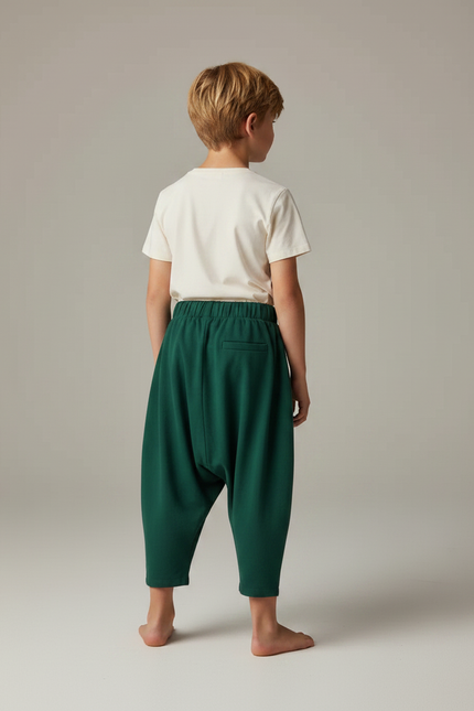 Pantalon Fluide Vert Ample Molleton Confortable Enfant - vue 2