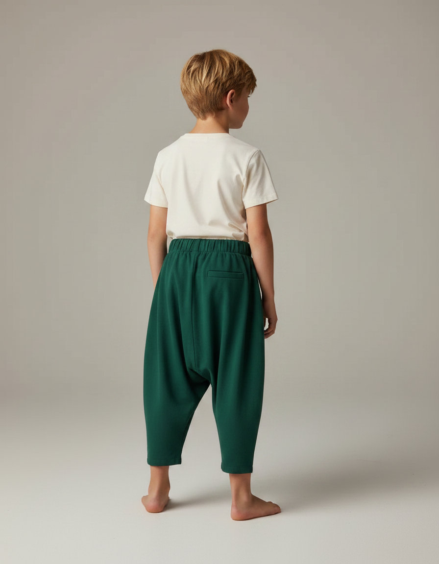 Pantalon Fluide Vert Ample Molleton Confortable Enfant - vue 2