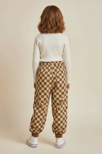 Pantalon Fluide Écru Carreaux Marron Ample Enfant - Molleton - vue 2