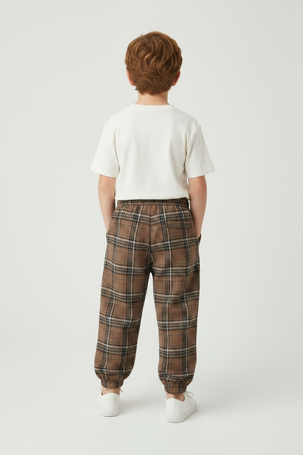 Pantalon Fluide Carreaux Marrons Ample Décontracté Enfants - Tweed - vue 2