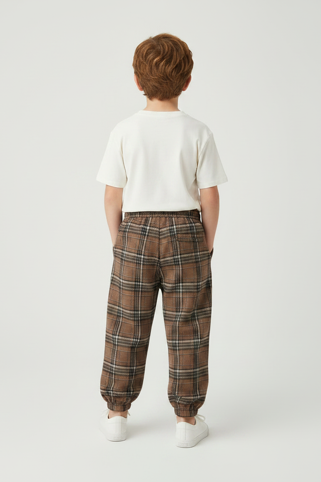 Pantalon Fluide Carreaux Marrons Ample Décontracté Enfants - Tweed - vue 2