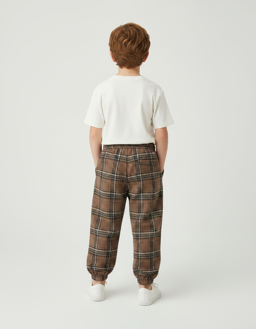Pantalon Fluide Carreaux Marrons Ample Décontracté Enfants - Tweed - vue 2