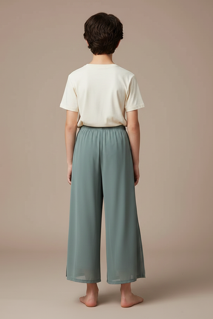 Pantalon Fluide Vert Ample Maille Fendu Léger - vue 2