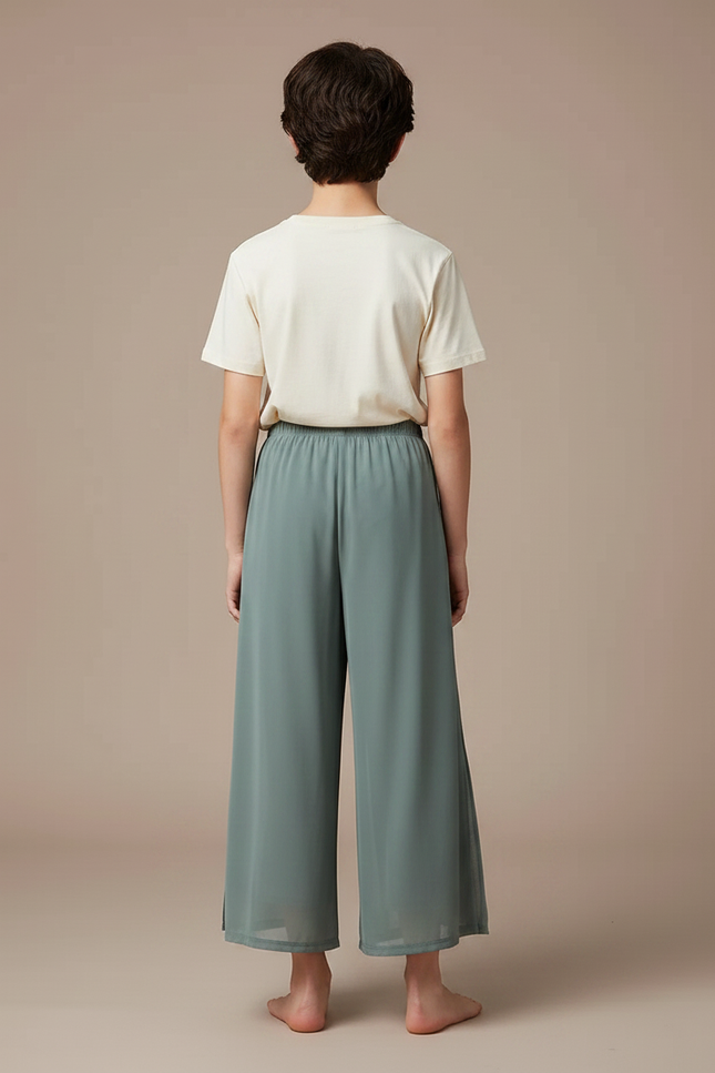 Pantalon Fluide Vert Ample Maille Fendu Léger - vue 2