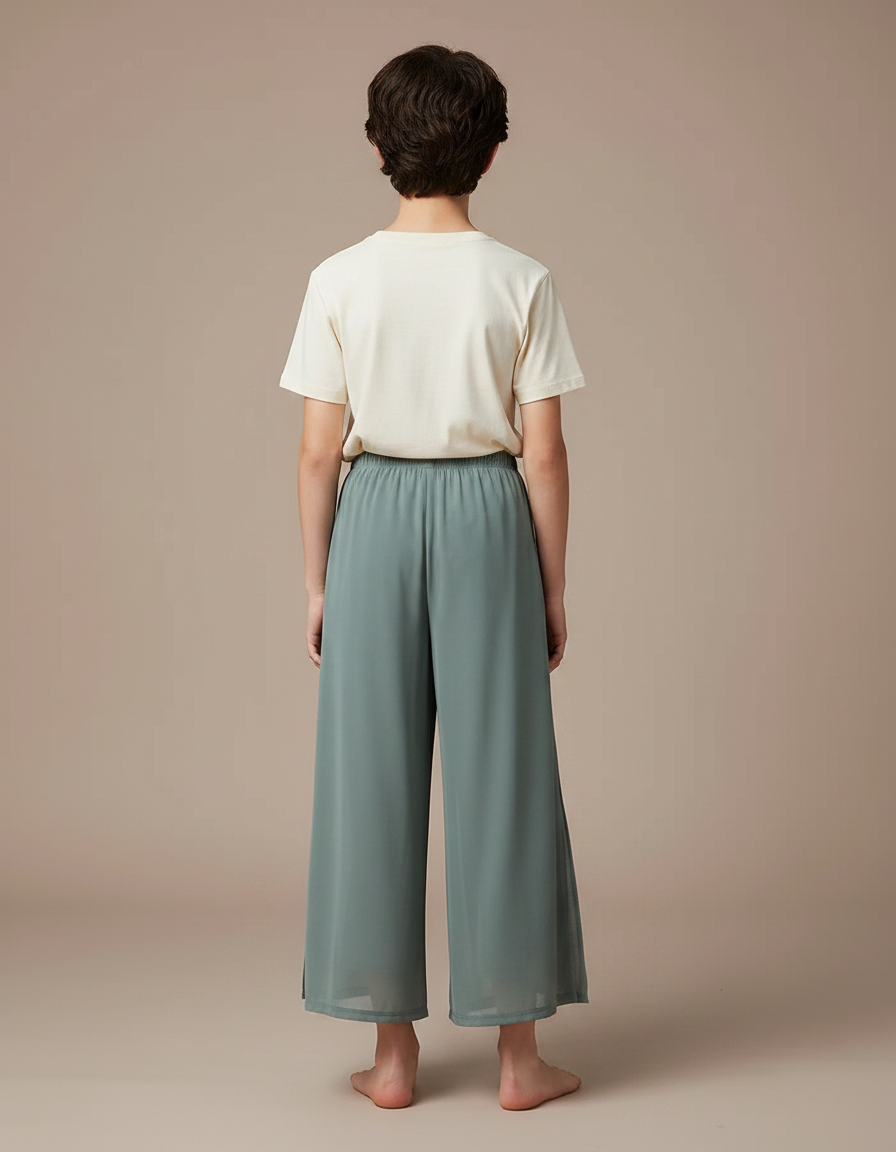 Pantalon Fluide Vert Ample Maille Fendu Léger - vue 2