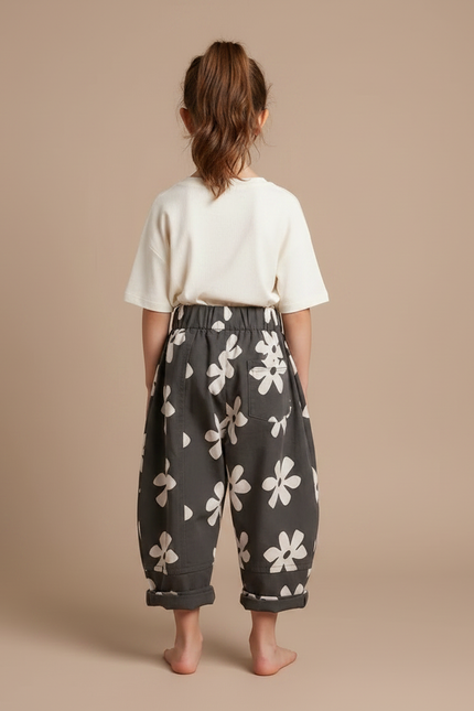 Pantalon Fluide Noir A Fleur - Coton - vue 2