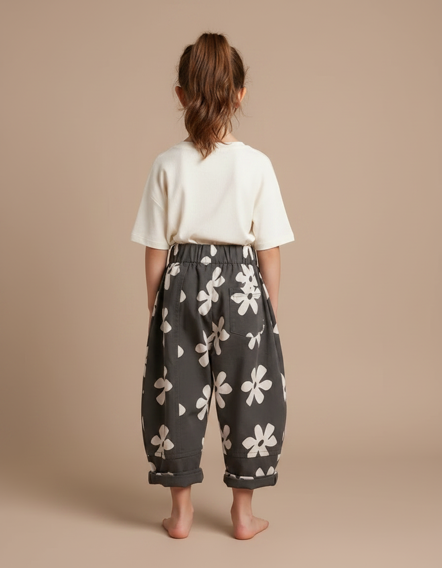 Pantalon Fluide Noir A Fleur - Coton - vue 2