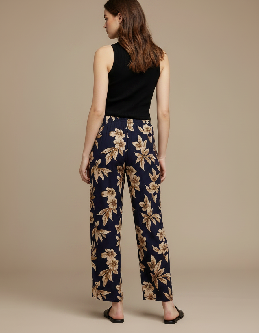 Pantalon Fluide Fleurie Femme - Marine Viscose - vue 2