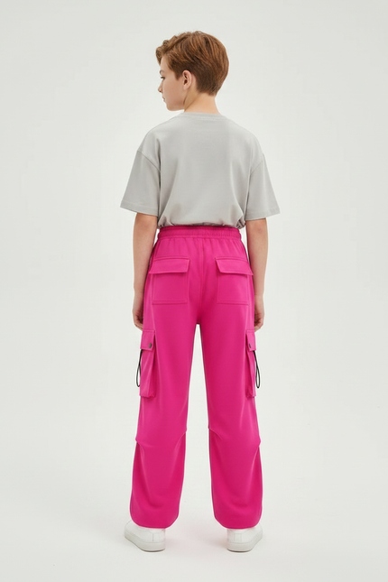 Pantalon Fluide Cargo Rose Vif Ample Enfant Streetwear - Polyester - vue 2