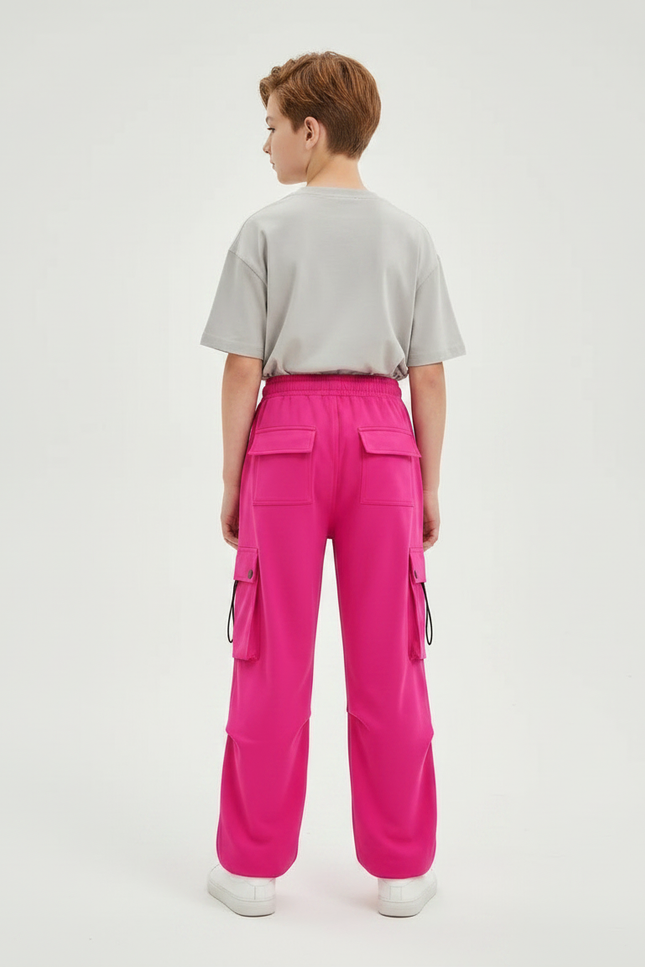 Pantalon Fluide Cargo Rose Vif Ample Enfant Streetwear - Polyester - vue 2