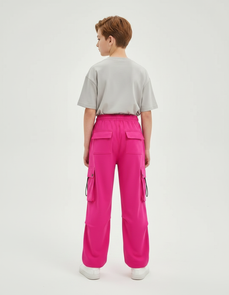 Pantalon Fluide Cargo Rose Vif Ample Enfant Streetwear - Polyester - vue 2