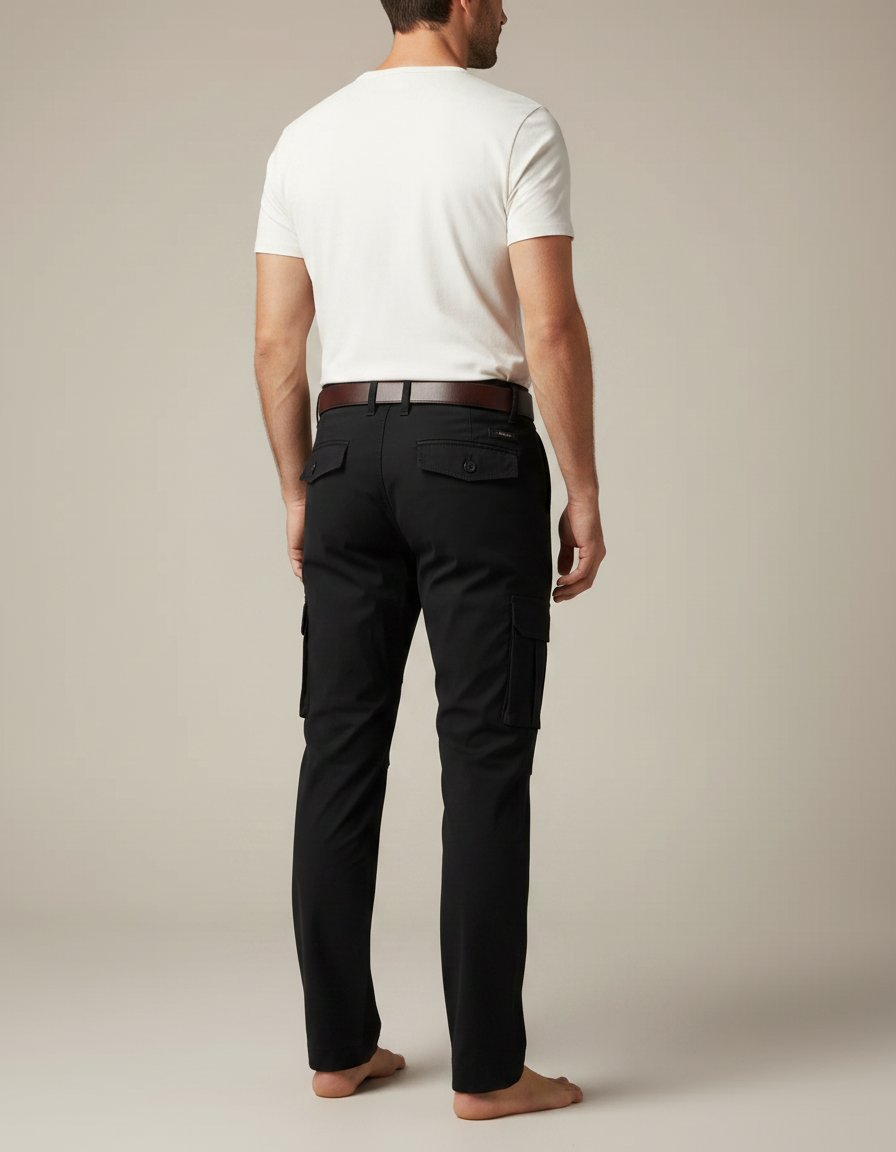 Pantalon Fluide Noir Cargo Homme Décontracté Coton - vue 2