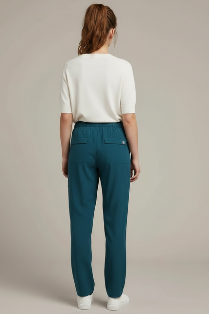 Pantalon Fluide Vert Canard Cargo Décontracté Cordon - Polyester - vue 2