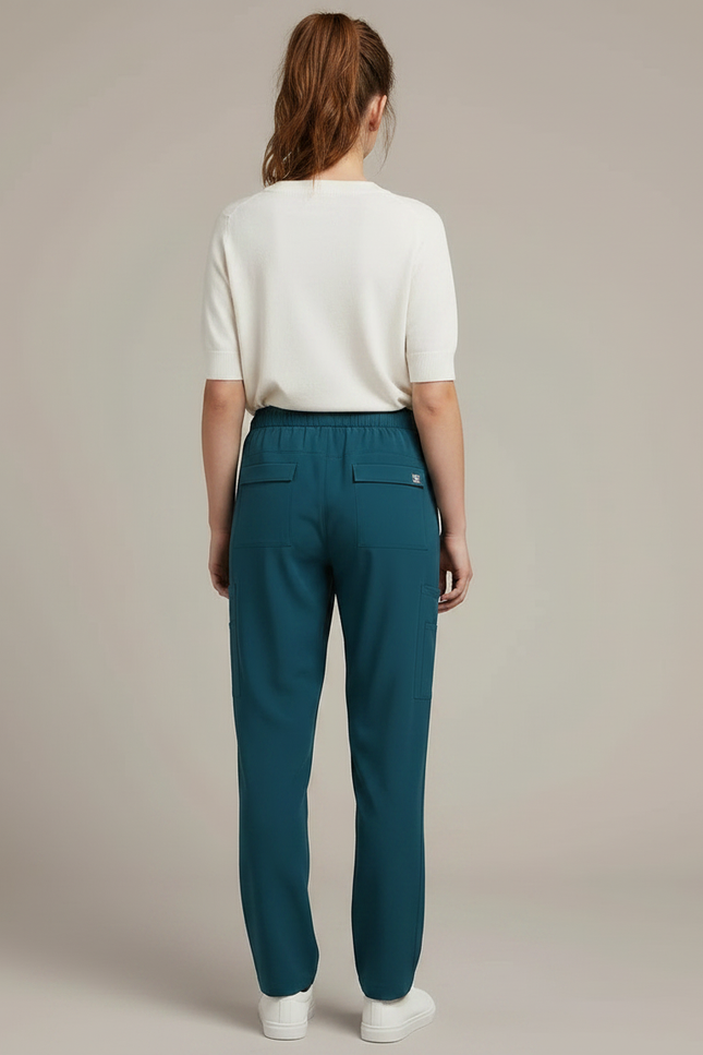 Pantalon Fluide Vert Canard Cargo Décontracté Cordon - Polyester - vue 2