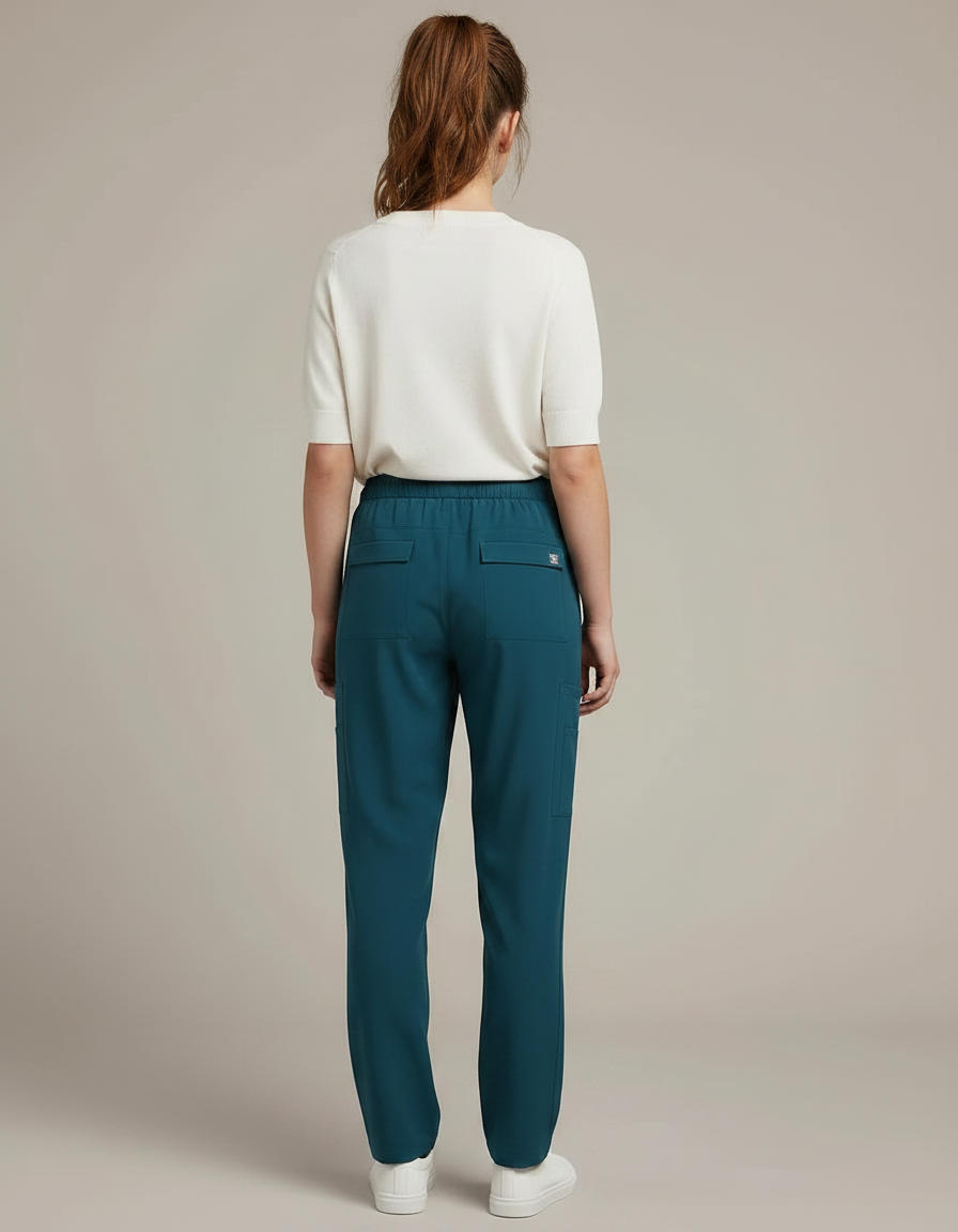 Pantalon Fluide Vert Canard Cargo Décontracté Cordon - Polyester - vue 2