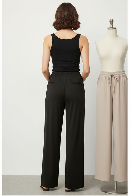 Pantalon Fluide Lycra - Noir Viscose - vue 2