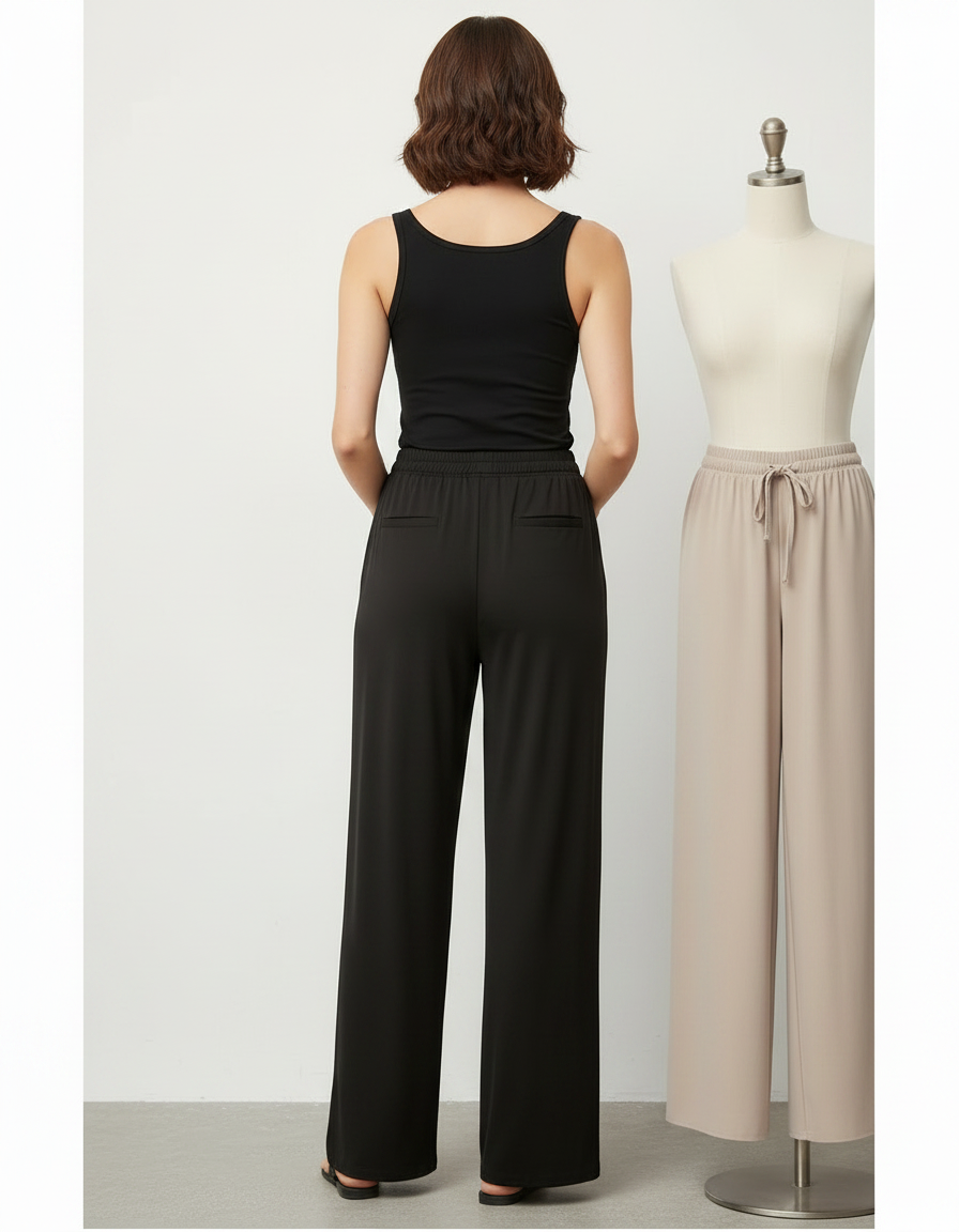 Pantalon Fluide Lycra - Noir Viscose - vue 2