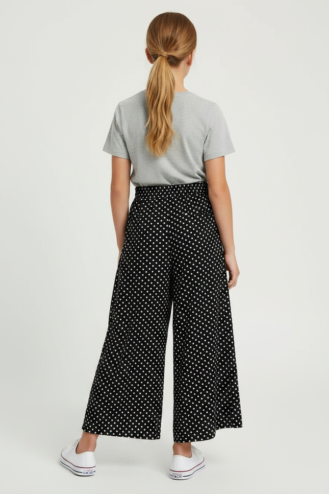 Pantalon Fluide Noir Ample Pois Blancs Fille - Viscose - vue 2