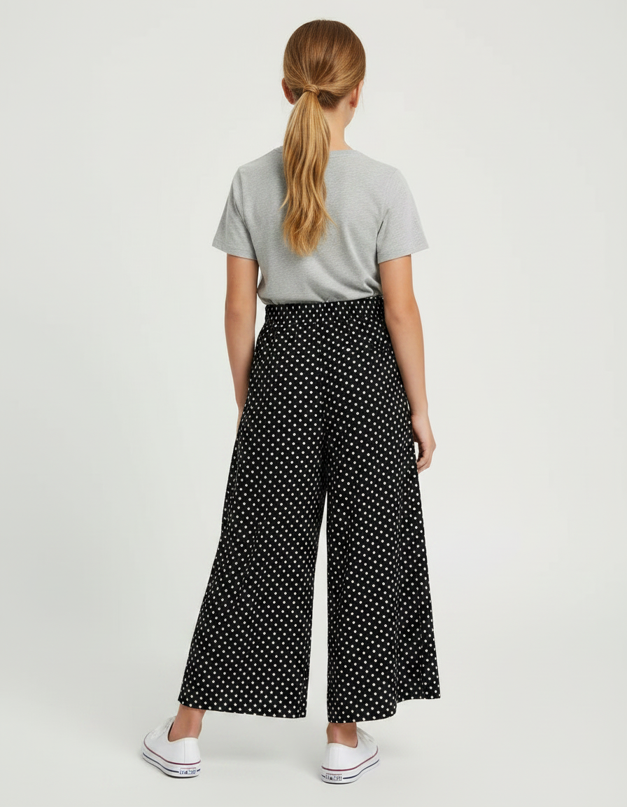 Pantalon Fluide Noir Ample Pois Blancs Fille - Viscose - vue 2