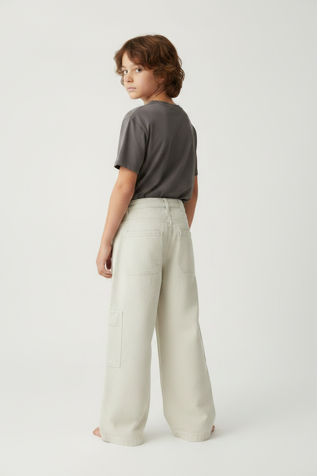 Pantalon Fluide Beige Large Cargo Coton Enfant Garçon - Jean - vue 2
