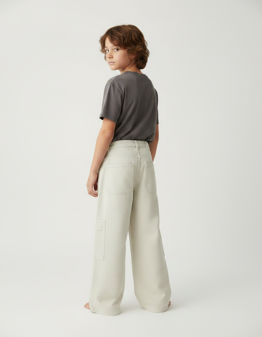 Pantalon Fluide Beige Large Cargo Coton Enfant Garçon - Jean - vue 2