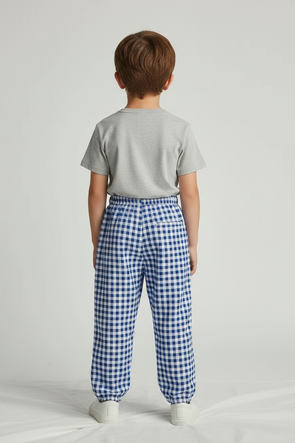 Pantalon Fluide Carreaux Vichy Bleu Ample Léger Enfant - Coton - vue 2