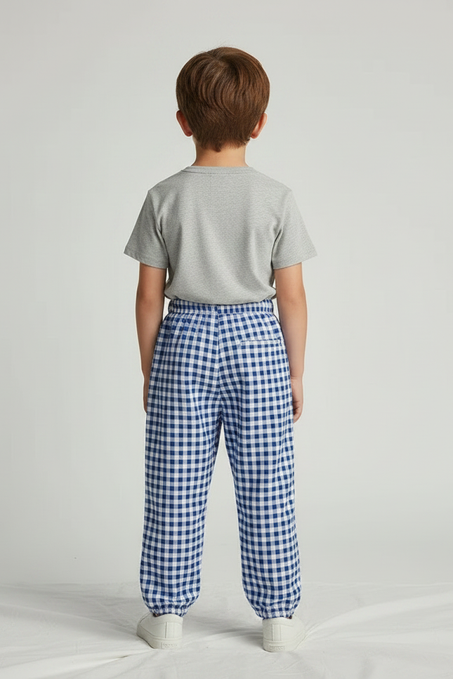Pantalon Fluide Carreaux Vichy Bleu Ample Léger Enfant - Coton - vue 2