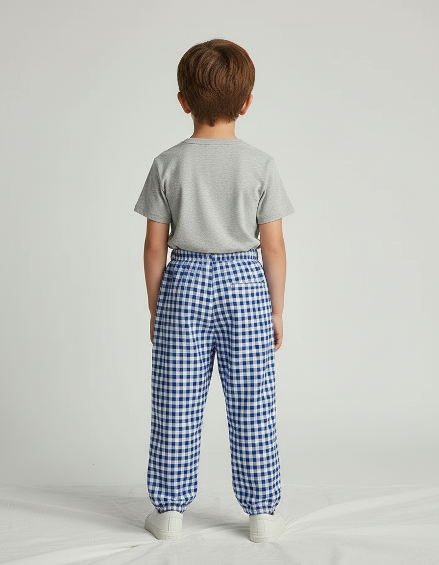 Pantalon Fluide Carreaux Vichy Bleu Ample Léger Enfant - Coton - vue 2