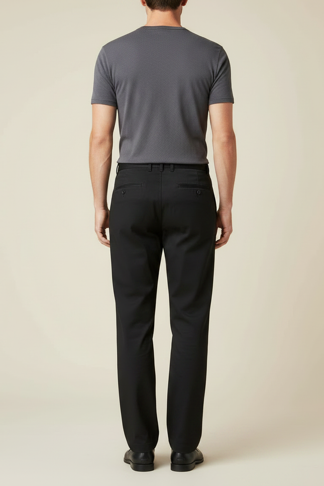 Pantalon Fluide Noir Coton Droit Élégant Homme - Gabardine - vue 2