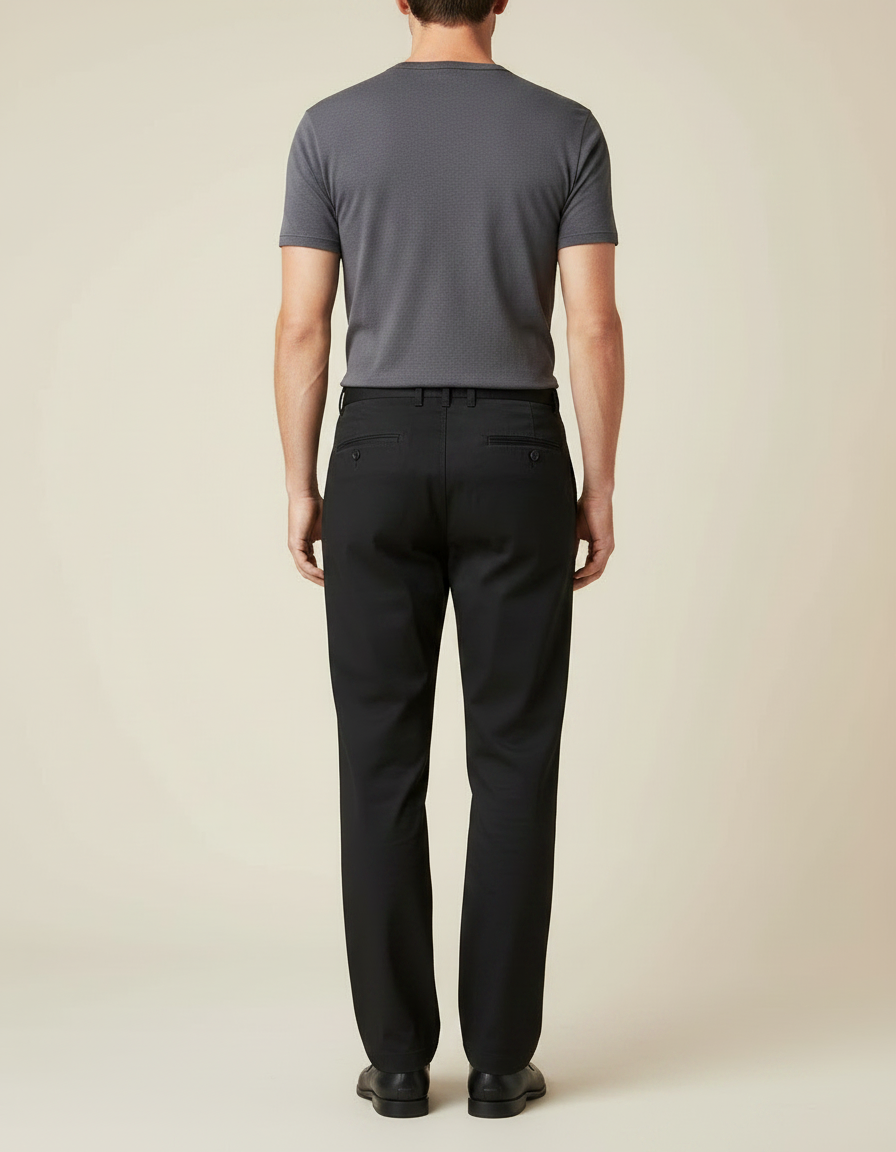 Pantalon Fluide Noir Coton Droit Élégant Homme - Gabardine - vue 2