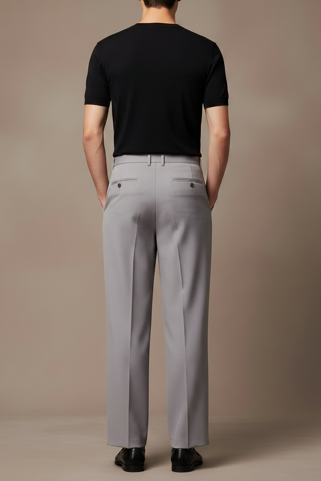 Pantalon Fluide Gris Droit Homme Élégant Décontracté - Polyester - vue 2
