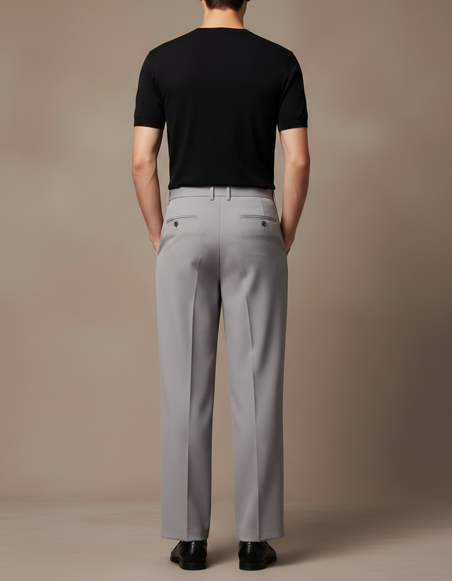 Pantalon Fluide Gris Droit Homme Élégant Décontracté - Polyester - vue 2