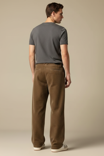Pantalon Fluide Marron Côtelé Ample Décontracté Homme - Cordé - vue 2
