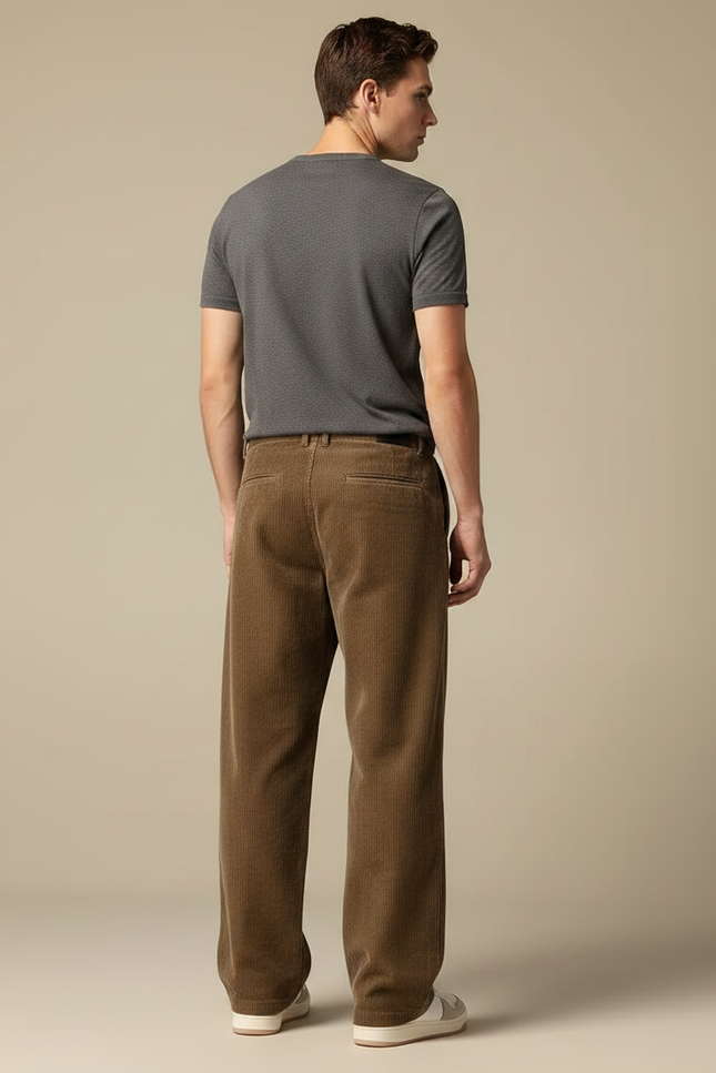 Pantalon Fluide Marron Côtelé Ample Décontracté Homme - Cordé - vue 2
