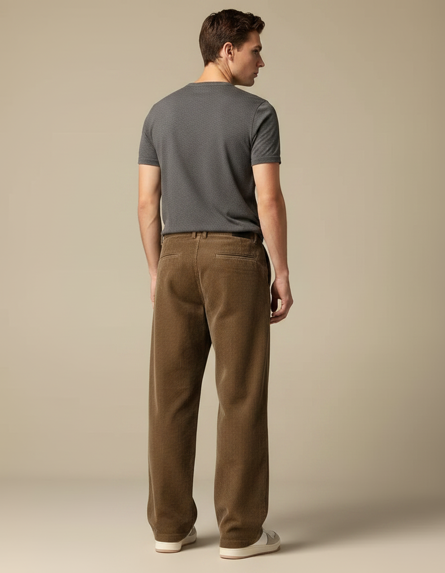 Pantalon Fluide Marron Côtelé Ample Décontracté Homme - Cordé - vue 2