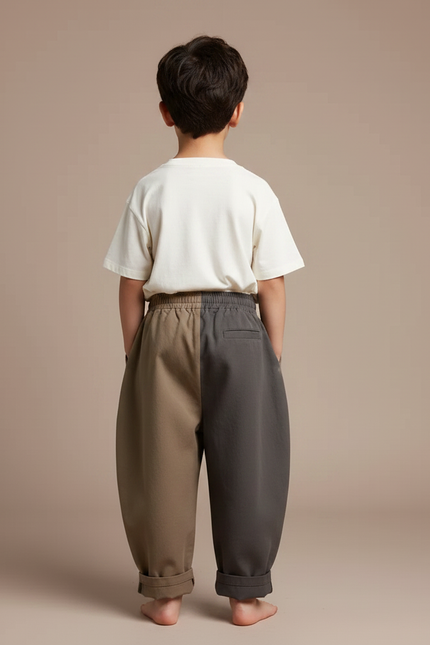 Pantalon Fluide Bicolore Ample Coton Enfant Décontracté - Multicolore Toile - vue 2