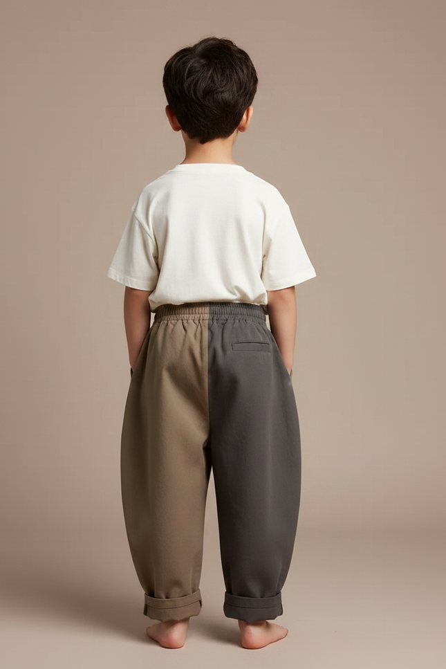 Pantalon Fluide Bicolore Ample Coton Enfant Décontracté - Multicolore Toile - vue 2