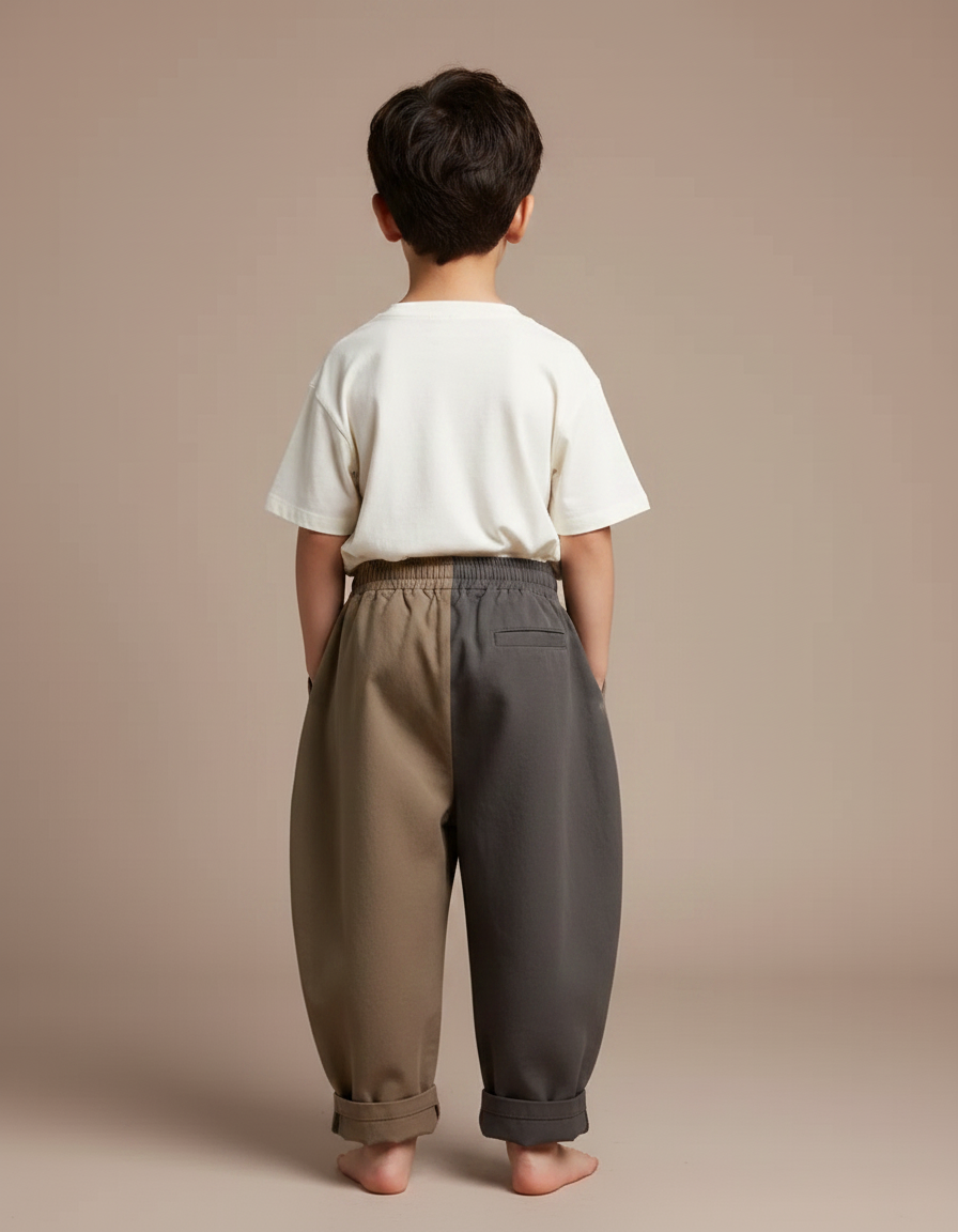 Pantalon Fluide Bicolore Ample Coton Enfant Décontracté - Multicolore Toile - vue 2