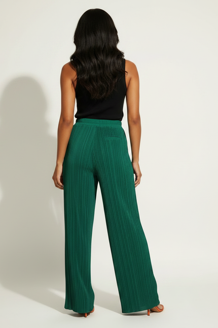 Pantalon Fluide Vert Émeraude Plissé Ample Décontracté - Polyester - vue 2