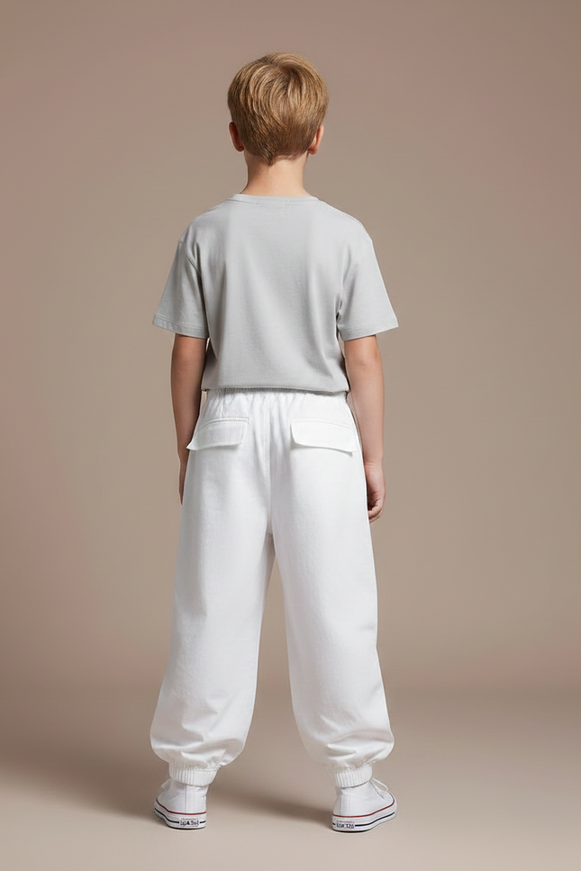 Pantalon Fluide Blanc Cargo Cordon Orange Enfant - Toile - vue 2
