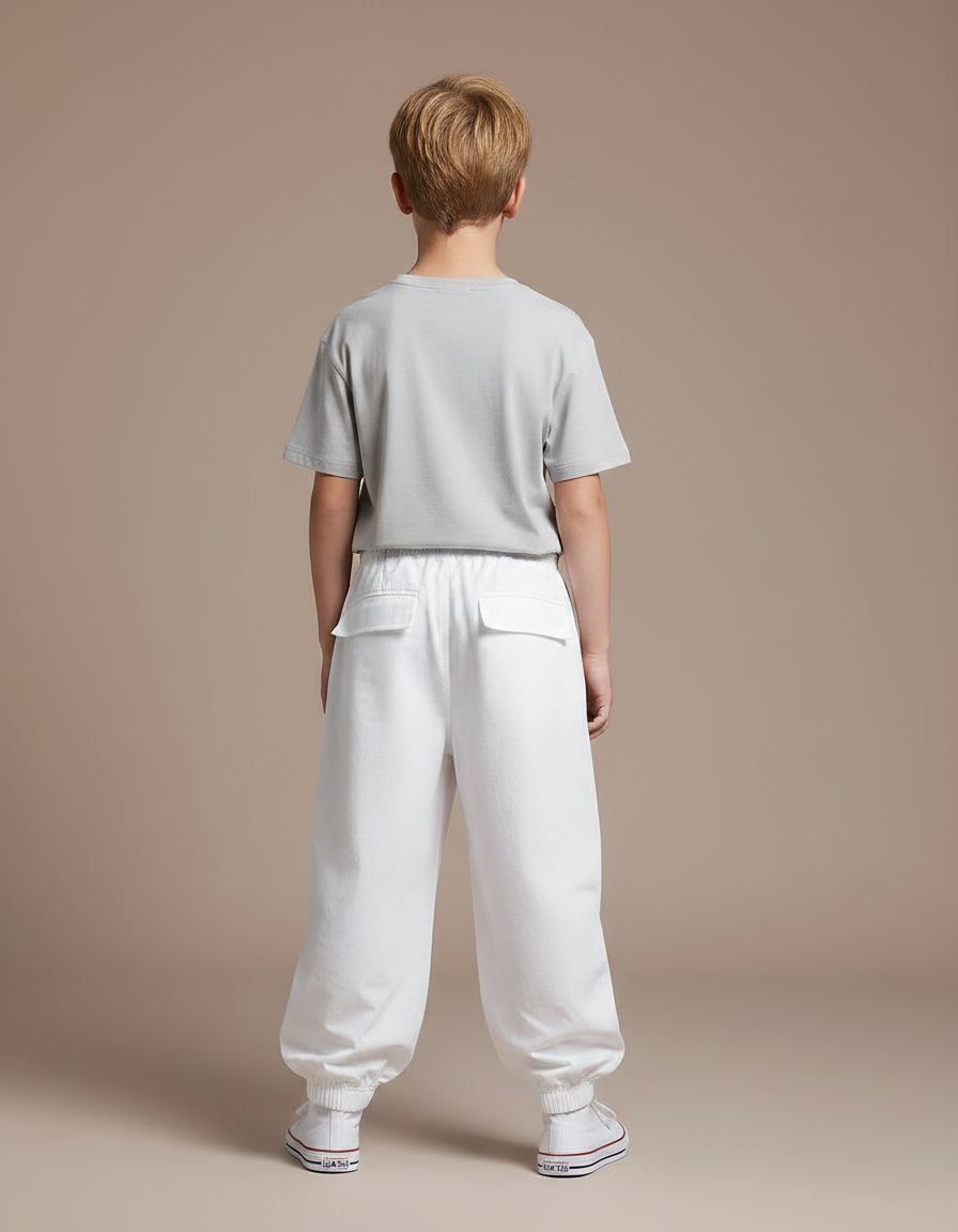 Pantalon Fluide Blanc Cargo Cordon Orange Enfant - Toile - vue 2