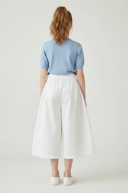 Pantalon Fluide Blanc Ample Taille Élastique Coton - vue 2